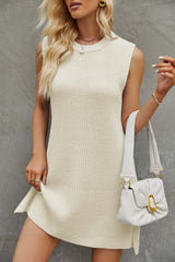 Solid Color Tie-Up Side Slit Knit Tank Dress