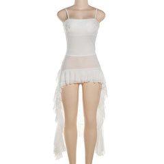 Lace Patchwork Square Neck Ruffle Solid Cami Mini Dress
