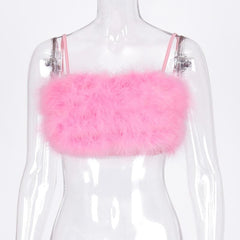 Fluffy Solid Backless Cami Crop Top