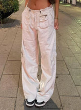 Women Spring Fashion Multi Pockets White Cargo Pants Women Adjustable Low Waist Baggy Wide Leg Jeans Oversized Casual Trousers Retro Bottoms Iamhotty