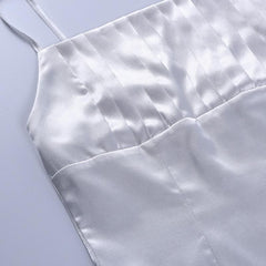 Pleated Square Neck Satin Solid Cami Top