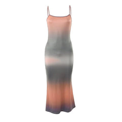 Sleeveless Contrast Gradient Backless Cami Midi Dress