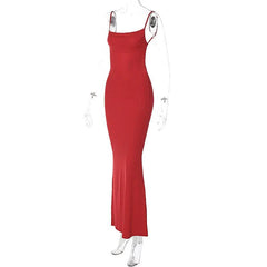 Square Neck Backless Solid Sleeveless Cami Maxi Dress