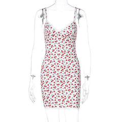 Cherry Print V Neck Lace Hem Contrast Cami Mini Dress