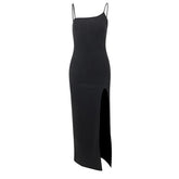 Slit Irregular Zip-Up Solid Backless Cami Midi Dress