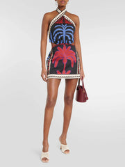 Unique Summer Print Charming Halter Neck Mini Dress