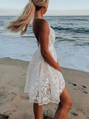 Lace V-Neck Stylish Backless Dress