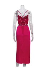 Rose Satin Tie-Back Criss-Cross Cami Dress