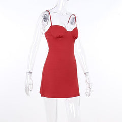 Sweetheart Neck Ruched Solid Backless Cami Mini Dress