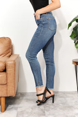 Judy Blue Full Size Tummy Control Side Slit & Fray Hem Skinny Jeans