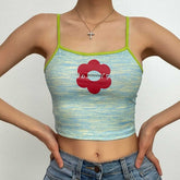 Flower Pattern Contrast Square Neck Cami Crop Top - Final Sale
