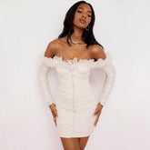 Long Sleeved One Shoulder Tube Top Chiffon Dress