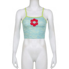 Flower Pattern Contrast Square Neck Cami Crop Top - Final Sale