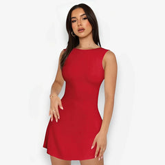 Round Collar Sleeveless Mini Dress