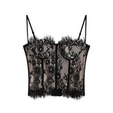 Padded Contrast Eyelash Lace Hem Button Cami Top