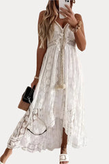 Lace Suspender White Midi Dress