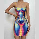 Contrast Body Print Backless Cami Mini Dress