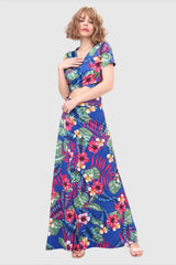 V-Neck Tied Back Leaf Print Two-Piece Dress