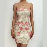 Contrast Flower Print Backless Tube Dress