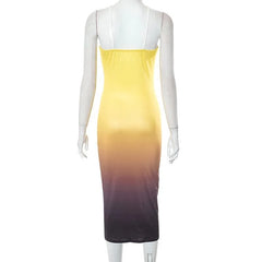 Gradient Square Neck Backless Contrast 2-Way Cami Midi Dress