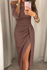 Cityhottie Wrap Hip Slit Collar Maxi Dresses(5 Colors)