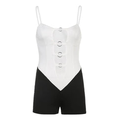 Hollow Out O Ring Contrast Backless Cami Romper - Final Sale