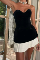 Velvet Splicing Sleeveless Tube Top Dress