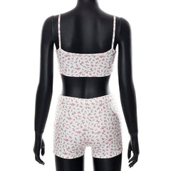 Floral Print Textured Cami Crop Top Short Pant Set