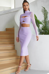 Sexy Hollow Mesh Long-Sleeved Slim Skirt Dress