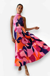 Halter Neck Pleated Maxi Dress