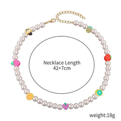 Clay Flower Multicolor Faux Pearl Necklace