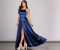 Gabrielle Formal High Charming Slit Satin Dress