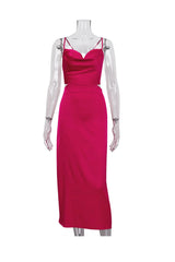 Rose Satin Tie-Back Criss-Cross Cami Dress