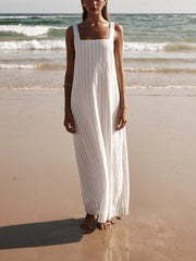 White With Charcoal Charming Pinstripe Maxi Dress