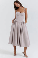 Edith Spaghetti Strap A-Line Loose Midi Dress