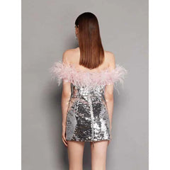Sexy Off-Shoulder Feather Stitching Tube Dress