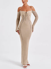 Sexy Backless Suspender Slim Graceful Hollow Long Sleeve Dress