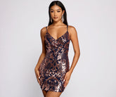 Stella Formal Sequin Charming Scroll Print Mini Dress
