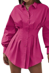 Pleated Rose Red Shirt Dress