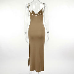 Hollow Out Slit Knotted Cami Maxi Dress