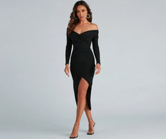 Kristy Off-The-Shoulder Stylish Formal Midi Dress