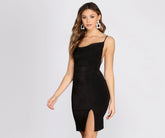 Cowl Neck Front Charming Slit Midi Dress