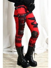 Women'S Cool Ultra Gathered Pants Halloween Gothic Rocker Distressed Punk Tie Leggings Gray Black Red S M L Xl Xxl