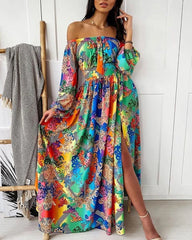 Retro Long-Sleeved Floral Dress