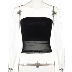 Solid Sleeveless Mesh Backless Tube Top