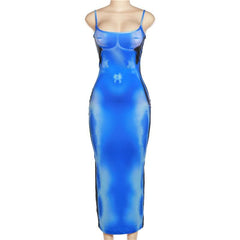 Contrast Print Low Cut Body Print Backless Cami Dress