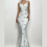 Flower Print Contrast V Neck Ruched Cami Maxi Dress