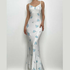 Flower Print Contrast V Neck Ruched Cami Maxi Dress