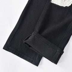 Womens Fashion Skull Patterned Low Rise Jeans Streetwear Women Clothing Black Denim Trousers Cyber Y2K Aesthetic Goth Pants C82-Di53