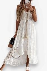 Lace Suspender White Midi Dress